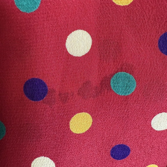 VTG Jean Halm Women's 14 Red Polka Dot 100% Silk Blouse Neck Tie Velvet Accents - Picture 9 of 16